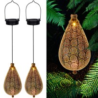 Maggift 2 Pack Solar Hanging Lights Solar Powered Decorative Retro Lantern With Handle Warm White Led Christmas Garden Boho Fl