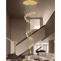 Ykolupty 138 Large Chandeliers For Living Room Modern Crystal Gold Chandeliers Spiral Staircase Pendant Light High Ceiling Lam