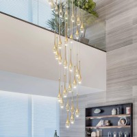 Ykolupty H150 Spiral Chandelier Lighting Modern Gold Chandelier Light Fixture For Foyer Hallway Crystal Chandeliers For High Cei