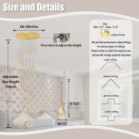 Ykolupty H150 Spiral Chandelier Lighting Modern Gold Chandelier Light Fixture For Foyer Hallway Crystal Chandeliers For High Cei