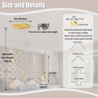 Ykolupty 12Lights Staircase Chandelier 120In Gold Chandelier For Sloped High Ceiling Raindrop Pendant Chandelier For Living Roo