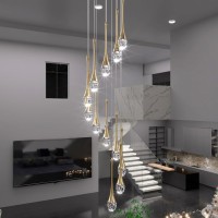 Ykolupty 12Lights Staircase Chandelier 120In Gold Chandelier For Sloped High Ceiling Raindrop Pendant Chandelier For Living Roo