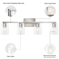 Drnanlit 4-Light Bathroom Light, Brushed Nickel Vanity Lighting Fixture Over Mirror With Clear Glass Shade,Wall Lamp For Kitchen Living Room Bedroom (4-Light, Brushed Nickel)