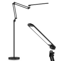 Veyfiy Led Floor Lamp, 12W Swing Arm Lamp With 5 Color Temperatures,Stepless Dimmer, Standing Light With 360 Degree Swing Arms,Modern Lamps For Work,Living Room,Sewing,Craft,Etl Listed,Black