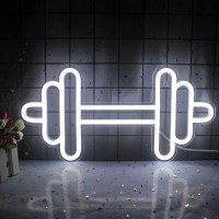 Lucunstar Gym Neon Sign,Barbell Dumbbell Shaped Neon Signs White Neon Lights Sign Gym Wall Stickers For Fitness Club Decor Led Neon As Gift For Teen Girls Teen Sports Room Game Room Decor