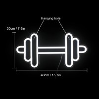 Lucunstar Gym Neon Sign,Barbell Dumbbell Shaped Neon Signs White Neon Lights Sign Gym Wall Stickers For Fitness Club Decor Led Neon As Gift For Teen Girls Teen Sports Room Game Room Decor