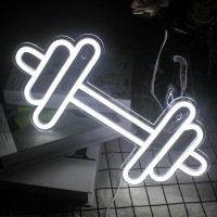 Lucunstar Gym Neon Sign,Barbell Dumbbell Shaped Neon Signs White Neon Lights Sign Gym Wall Stickers For Fitness Club Decor Led Neon As Gift For Teen Girls Teen Sports Room Game Room Decor