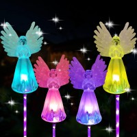 Mibung 4 Pack Solar Angel Lights Outdoor Decor Solar Powered Color Changing Angel Easter Stakes Decorative Memorial Lights Garde