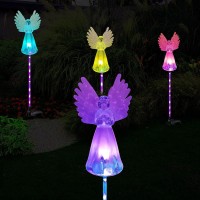 Mibung 4 Pack Solar Angel Lights Outdoor Decor Solar Powered Color Changing Angel Easter Stakes Decorative Memorial Lights Garde