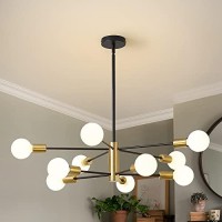 Sputnik Chandeliers Modern Black And Gold Chandeliers 10-Light Mid Century Farmhouse Chandelier Ceiling Light Fixture Height Adustable Pendant Light For Kitchen Island Living Room Dining Room