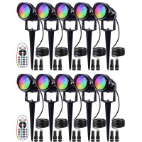 Sunvie 12W Low Voltage Landscape Lighting Rgb Color Changing Led Landscape Lights Remote Control Waterproof Spotlight Garden Patio Spotlight Decorative Lamp For Outdoor Indoor(10 Pack With Connector)