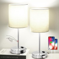 ???????? ?????? Set Of 2 Touch Grey Table Lamps With 2 Usb Ports & Ac Outlet, 3-Way Dimmable Bedside Nightstand Lamps For Bedroom Living Room Nursery, 800 Lumens 5000K Daylight Bulbs Included