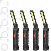 4 Pieces Led Work Light Cob Rechargeable Work Flashlight With Magnetic Base, Hanging Hook And 360?Rotate 5 Modes Portable Led Work Flashlight For Car Repair, Household And Outdoor Use (Small)