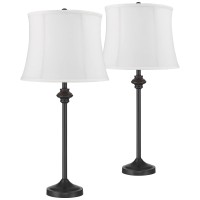 360 Lighting Lynn Modern Industrial Buffet Table Lamps 26 Tall Skinny Set Of 2 Dark Bronze Brown Metal White Fabric Softback D