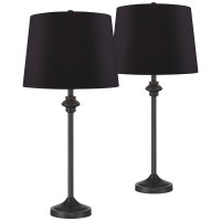 360 Lighting Lynn Modern Industrial Buffet Table Lamps 26 Tall Skinny Set Of 2 Dark Bronze Brown Metal Black Faux Silk Drum Sh