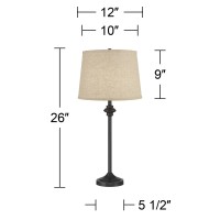 360 Lighting Lynn Modern Industrial Buffet Table Lamps 26 Tall Skinny Set Of 2 Dark Bronze Brown Metal Burlap Fabric Drum Shad