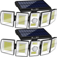 Ameritop Solar Lights Outdoor 300 Led 6500K Motion Sensor Lights Cordless; 5 Adjustable Heads, 360 Wide Angle Illumination, Ip65 Waterproof, Security Flood Light For Patio Yard Garden 2 Pack