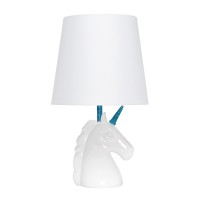 Simple Designs Lt1078Blu Sparkling Glitter Unicorn Table Lamp Blue