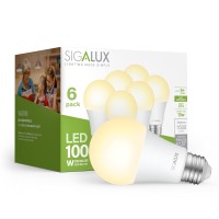 Sigalux Led Light Bulbs 100 Watt Equivalent, A19 Standard Light Bulbs 2700K Soft White, Non-Dimmable Energy Efficient 13W Led Warm Light Bulbs With E26 Medium Base, 1500Lm, Ul Listed, 6 Packs