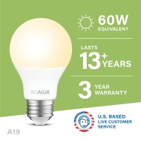 Sigalux A19 Led Light Bulb 60W Equivalent, Soft White 2700K 800Lm 9.5 Watt, Non-Dimmable Standard Light Bulbs E26 Medium Base, Ul Listed, 16 Pack