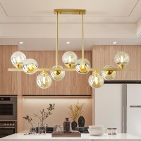 Bepuzz 9-Light Globe Sputnik Chandelier Gold Metal Brushed Brass Linear Hanging Pendant Light Magic Bean Molecule Ceiling Pendant Light Fixtures For Bedroom Living Room Hallway (9-Light)