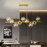 Bepuzz 9-Light Globe Sputnik Chandelier Gold Metal Brushed Brass Linear Hanging Pendant Light Magic Bean Molecule Ceiling Pendant Light Fixtures For Bedroom Living Room Hallway (9-Light)