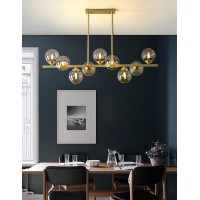 Bepuzz 9-Light Globe Sputnik Chandelier Gold Metal Brushed Brass Linear Hanging Pendant Light Magic Bean Molecule Ceiling Pendant Light Fixtures For Bedroom Living Room Hallway (9-Light)