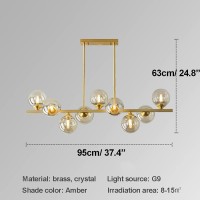 Bepuzz 9-Light Globe Sputnik Chandelier Gold Metal Brushed Brass Linear Hanging Pendant Light Magic Bean Molecule Ceiling Pendant Light Fixtures For Bedroom Living Room Hallway (9-Light)