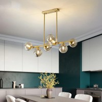 Bepuzz 7-Light Glass Sputnik Chandelier Gold Metal Brushed Brass Linear Hanging Pendant Light Magic Bean Molecule Ceiling Pendant Light Fixtures For Bedroom Living Room Hallway (7-Light)