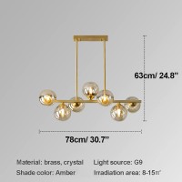 Bepuzz 7-Light Glass Sputnik Chandelier Gold Metal Brushed Brass Linear Hanging Pendant Light Magic Bean Molecule Ceiling Pendant Light Fixtures For Bedroom Living Room Hallway (7-Light)