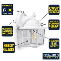 Coramdeo French Pane Outdoor Dusk To Dawn Porch Light For Porch Patio Deck And More E26 Standard Socket Suitable For Wet Lo