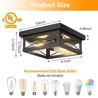 Aolloa Industrial Black Flush Mount Ceiling Light, Farmhouse Lighting Fixtures 2-Light Metal Square Ceiling Light Fixture For Hallway, Kitchen, Bedroom (1 Pack)