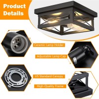 Aolloa Industrial Black Flush Mount Ceiling Light, Farmhouse Lighting Fixtures 2-Light Metal Square Ceiling Light Fixture For Hallway, Kitchen, Bedroom (1 Pack)