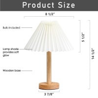 Zenply Small Table Lamp, Bedside Nightstand Mini Lamp For Bedroom Living Room Side Table Small Spaces, Pleated Aesthetic Vintage Lamp Warm White Led Bulb Included