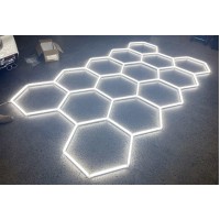 This is the DIY plugin hexagonal LED ceiling lights designed for the car workshop or the home garage The unique and fresh lighting effect makes your garage in luxurious effect high flux and the hexagons makes the brightness uniform no glaring It is Energy