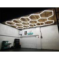 This is the DIY plugin hexagonal LED ceiling lights designed for the car workshop or the home garage The unique and fresh lighting effect makes your garage in luxurious effect high flux and the hexagons makes the brightness uniform no glaring It is Energy