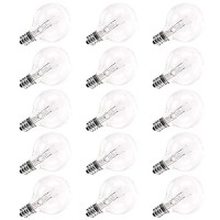 Brightown G40 Clear Light Bulbs Outdoor Light Bulbs Globe E12 Candelabra Screw Base, Incandescent Round Warm Replacement Glass Bulbs For Patio String Lights, 5W 120V, Pack Of 15