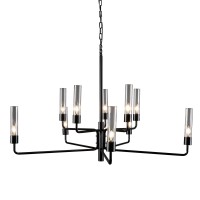 10 Light Metal Frame Chandelier With Glass Tubes, Black