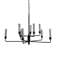 10 Light Metal Frame Chandelier With Glass Tubes, Black