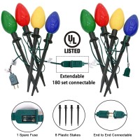 Christmas Lights Jumbo C9 Outdoor Lawn Decorations With Pathway Marker Stakes, 2 Pack 7 Feet String Lights With Multi Color Giant Lighted Bulbs For Holiday Outside Yard Garden Decor, 8 Lights