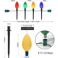 Christmas Lights Jumbo C9 Outdoor Lawn Decorations With Pathway Marker Stakes, 2 Pack 7 Feet String Lights With Multi Color Giant Lighted Bulbs For Holiday Outside Yard Garden Decor, 8 Lights