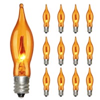 12 Pack Flicker Flame Replacement Light Bulbs, C18 Orange Realistic Flame Shaped Bulb, C7 Flame Flickering Lights For Indoor Outdoor Christmas Party Christmas Decor, 1W, C7/E12 Candelabra Base