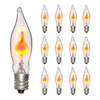 Konictom 12 Pack C18 Clear Flame Shape Light Bulb,1W Flame Flickering Lights For Indoor Outdoor Halloween Christmas Party Decor