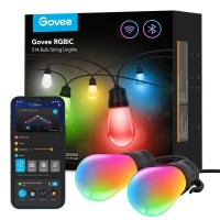 Govee Smart Outdoor String Lights H7020 Rgbic Warm White 48Ft Led Bulbs For Halloween Decorations Christmas Wifi Patio Lights