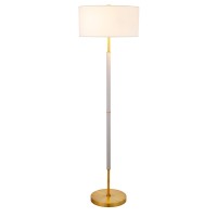 Henn&Hart 2-Light Floor Lamp With Fabric Shade In Cool Gray/Brass/White, Floor Lamp For Home Office, Bedroom, Living Room