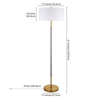 Henn&Hart 2-Light Floor Lamp With Fabric Shade In Cool Gray/Brass/White, Floor Lamp For Home Office, Bedroom, Living Room