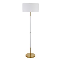 Henn&Hart 2-Light Floor Lamp With Fabric Shade In Matte White/Brass/White, Floor Lamp For Home Office, Bedroom, Living Room