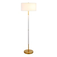 Henn&Hart 2-Light Floor Lamp With Fabric Shade In Matte White/Brass/White, Floor Lamp For Home Office, Bedroom, Living Room