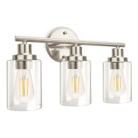 Apenath Vanity Wall Light Fixtures, Modern 3 Lights Wall Sconce With Clear Glass Shade, Brushed Nickel Farmhouse Wall Lamp For Bathroom Mirror Kitchen Porch Living Room Workshop (E26 Base)