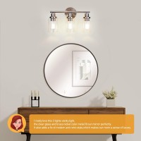 Apenath Vanity Wall Light Fixtures, Modern 3 Lights Wall Sconce With Clear Glass Shade, Brushed Nickel Farmhouse Wall Lamp For Bathroom Mirror Kitchen Porch Living Room Workshop (E26 Base)